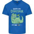 My Dinosaur Ate Your Unicorn Funny T-Rex Mens V-Neck Cotton T-Shirt Royal Blue