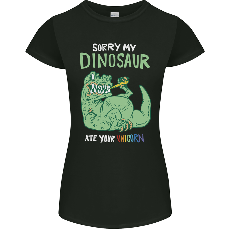 My Dinosaur Ate Your Unicorn Funny T-Rex Womens Petite Cut T-Shirt Black