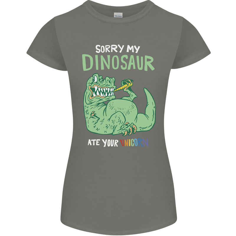 My Dinosaur Ate Your Unicorn Funny T-Rex Womens Petite Cut T-Shirt Charcoal