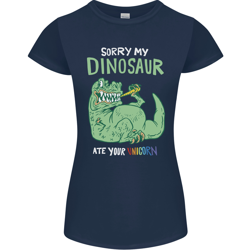 My Dinosaur Ate Your Unicorn Funny T-Rex Womens Petite Cut T-Shirt Navy Blue