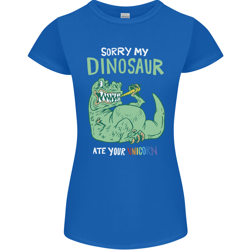 My Dinosaur Ate Your Unicorn Funny T-Rex Womens Petite Cut T-Shirt Royal Blue