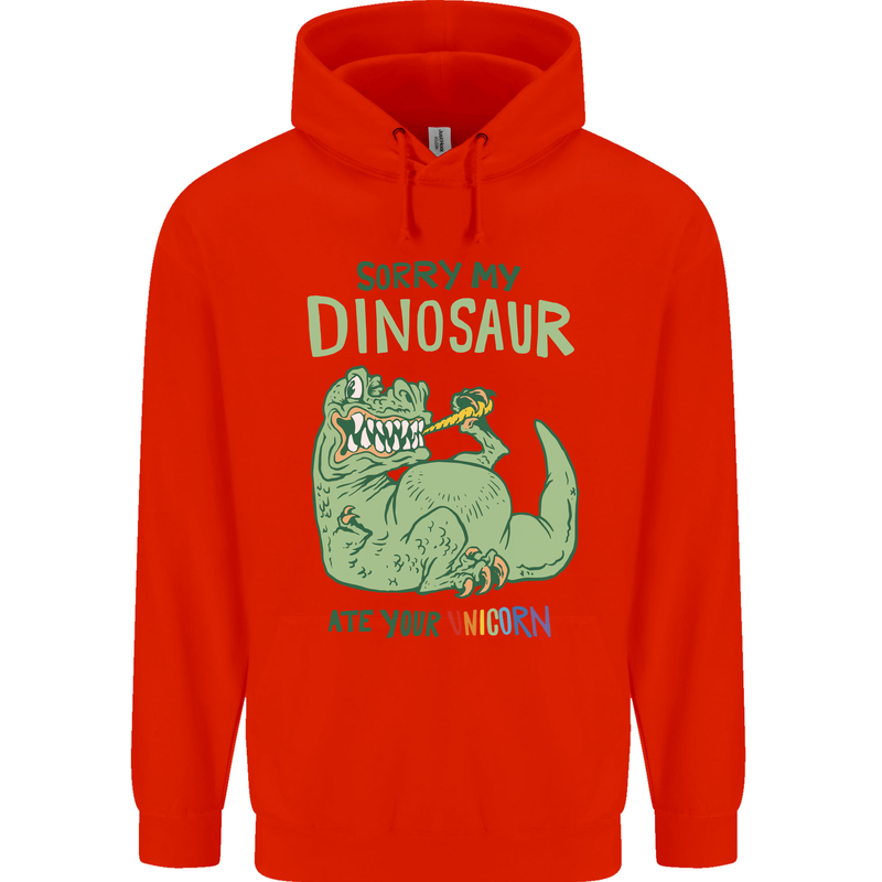 My Dinosaur Ate Your Unicorn T-Rex Funny Childrens Kids Hoodie Bright Red