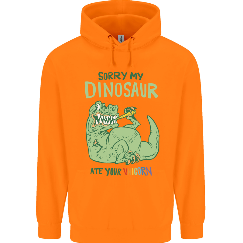 My Dinosaur Ate Your Unicorn T-Rex Funny Childrens Kids Hoodie Orange