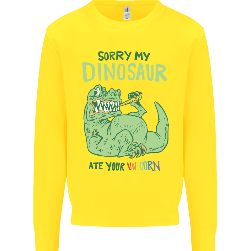 My Dinosaur Ate Your Unicorn T-Rex Funny Kids Sweatshirt Jumper Yellow