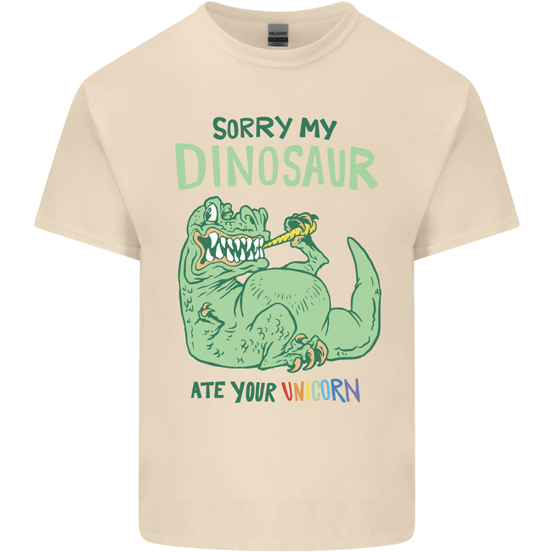 My Dinosaur Ate Your Unicorn T-Rex Funny Mens Cotton T-Shirt Tee Top Natural