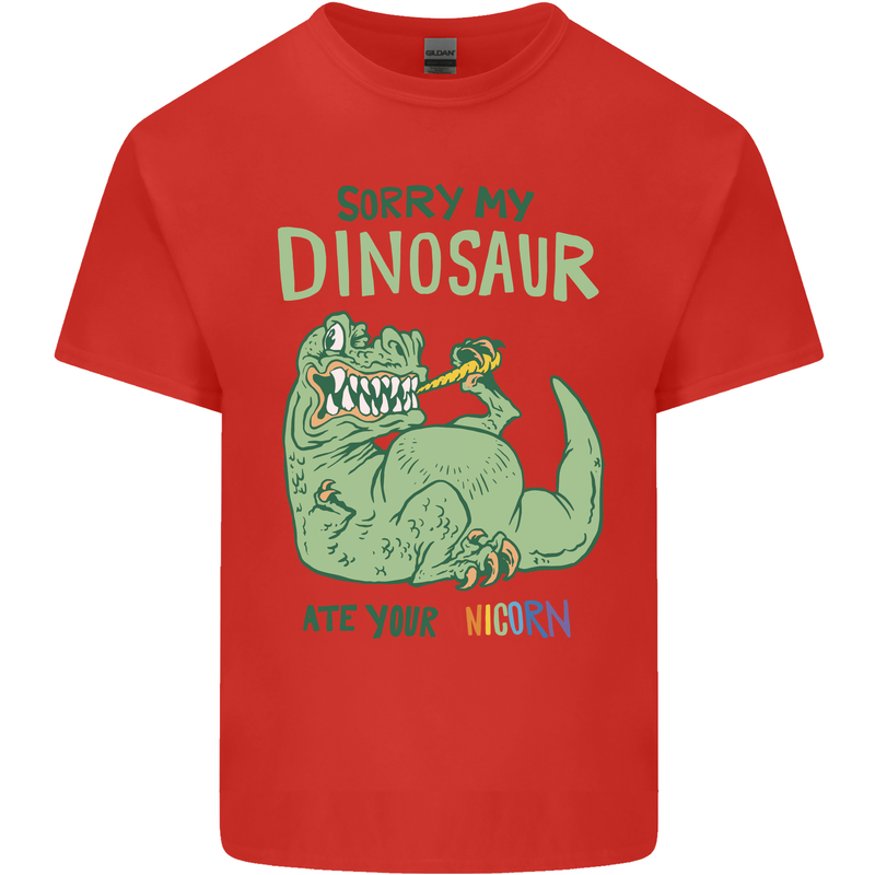 My Dinosaur Ate Your Unicorn T-Rex Funny Mens Cotton T-Shirt Tee Top Red