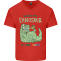 My Dinosaur Ate Your Unicorn T-Rex Funny Mens V-Neck Cotton T-Shirt Red