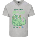 My Dinosaur Ate Your Unicorn T-Rex Funny Mens V-Neck Cotton T-Shirt Sports Grey