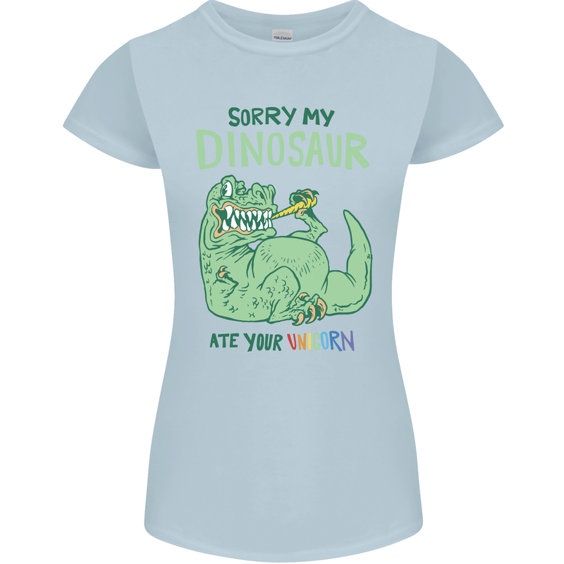 My Dinosaur Ate Your Unicorn T-Rex Funny Womens Petite Cut T-Shirt Light Blue