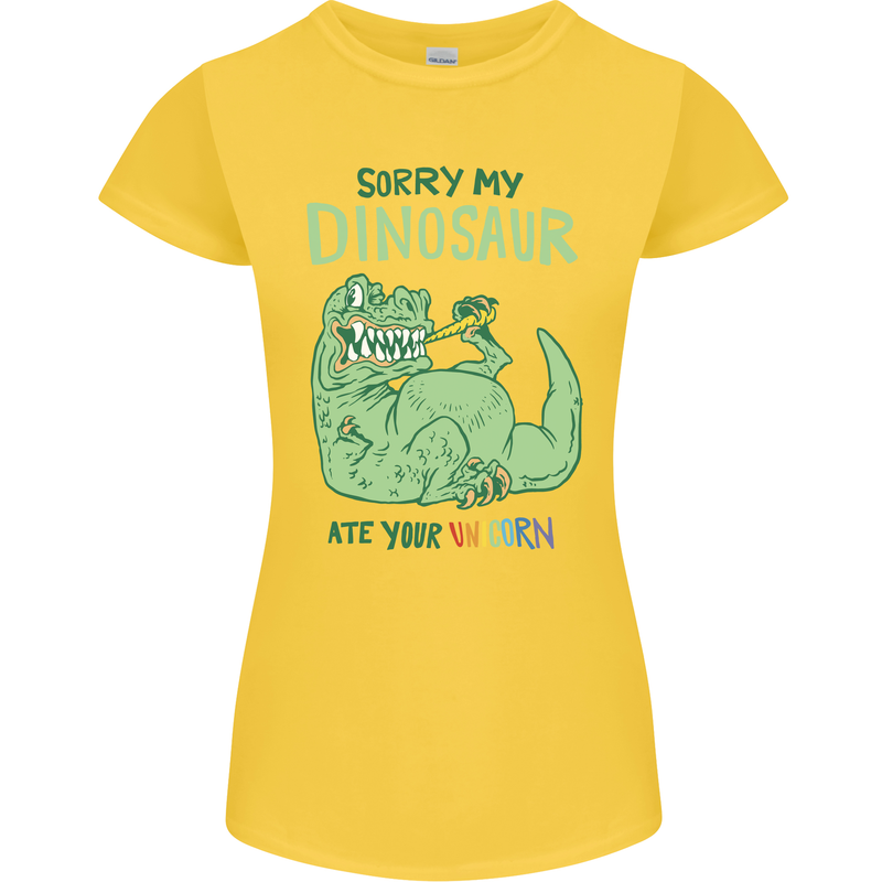 My Dinosaur Ate Your Unicorn T-Rex Funny Womens Petite Cut T-Shirt Yellow