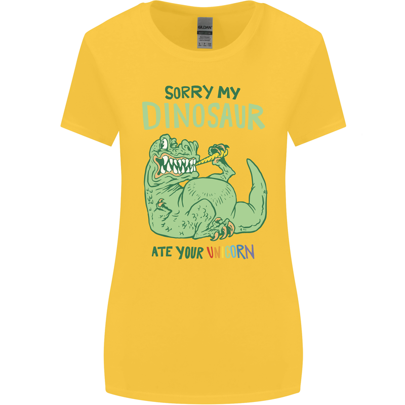 My Dinosaur Ate Your Unicorn T-Rex Funny Womens Wider Cut T-Shirt Yellow