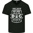 My Dog Rescued Me Funny Mens V-Neck Cotton T-Shirt Black