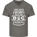 My Dog Rescued Me Funny Mens V-Neck Cotton T-Shirt Charcoal