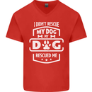 My Dog Rescued Me Funny Mens V-Neck Cotton T-Shirt Red