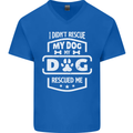 My Dog Rescued Me Funny Mens V-Neck Cotton T-Shirt Royal Blue