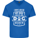 My Dog Rescued Me Funny Mens V-Neck Cotton T-Shirt Royal Blue