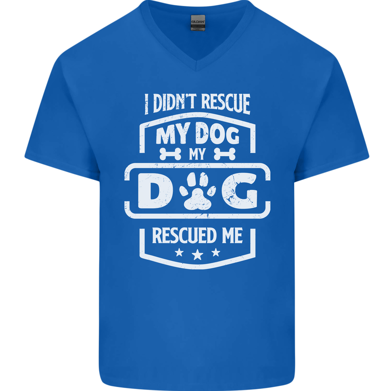 My Dog Rescued Me Funny Mens V-Neck Cotton T-Shirt Royal Blue