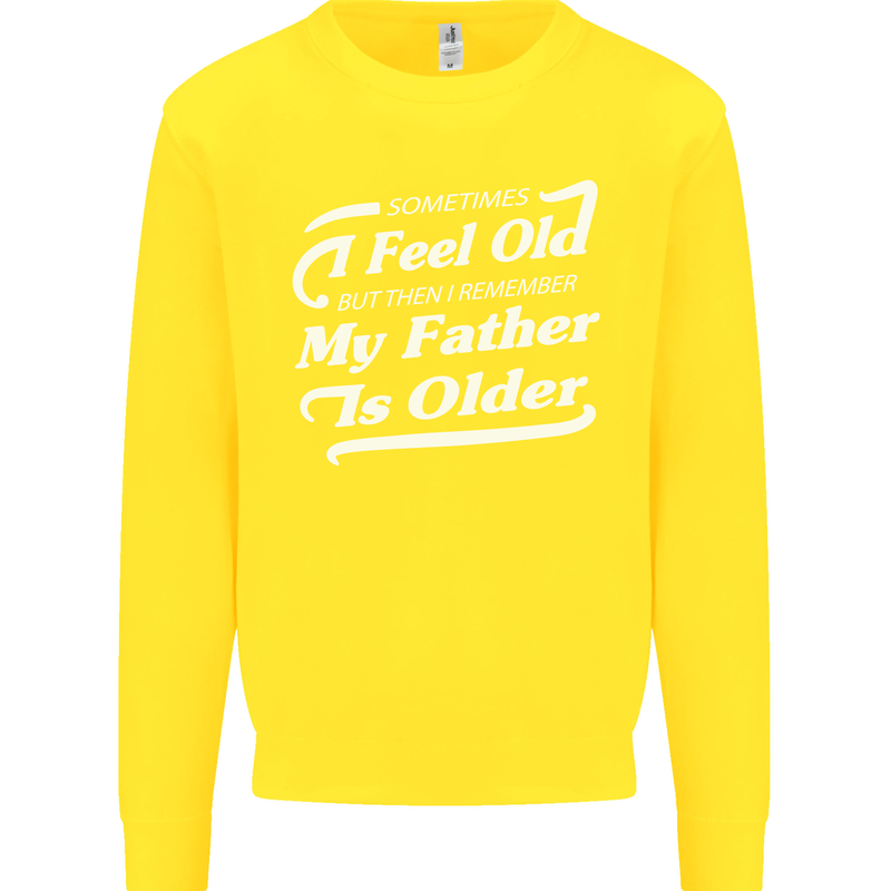My Father is Older 30th 40th 50th Birthday Kids Sweatshirt Jumper Yellow