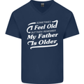 My Father is Older 30th 40th 50th Birthday Mens V-Neck Cotton T-Shirt Navy Blue