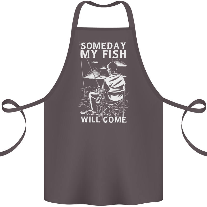 My Fish Will Come Funny Fishing Fisherman Cotton Apron 100% Organic Dark Grey