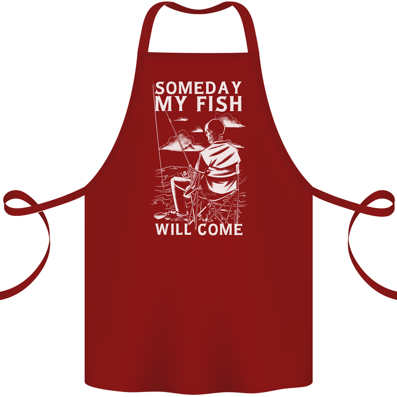 My Fish Will Come Funny Fishing Fisherman Cotton Apron 100% Organic Maroon