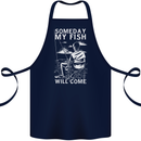 My Fish Will Come Funny Fishing Fisherman Cotton Apron 100% Organic Navy Blue