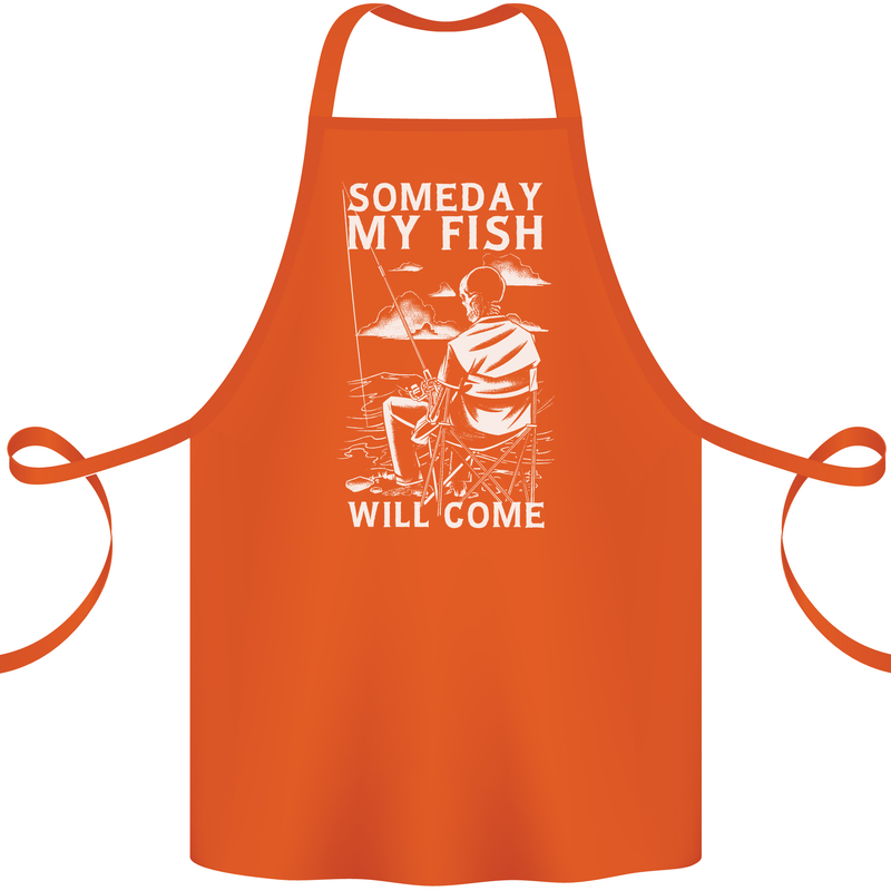 My Fish Will Come Funny Fishing Fisherman Cotton Apron 100% Organic Orange
