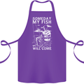 My Fish Will Come Funny Fishing Fisherman Cotton Apron 100% Organic Purple