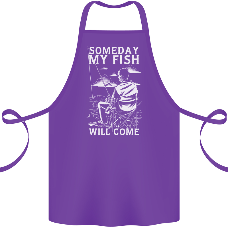 My Fish Will Come Funny Fishing Fisherman Cotton Apron 100% Organic Purple