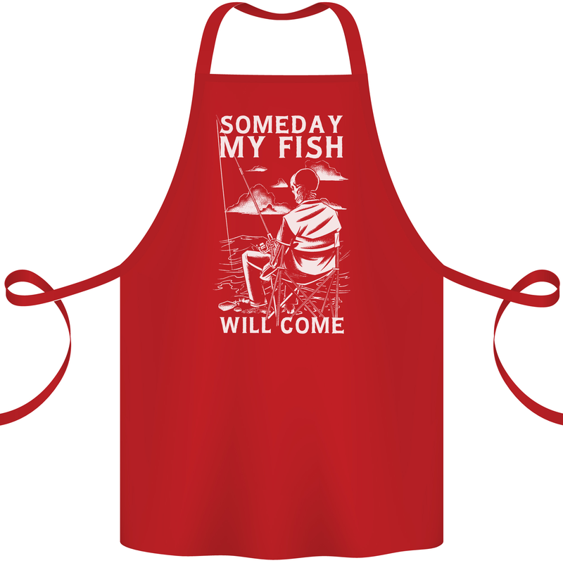 My Fish Will Come Funny Fishing Fisherman Cotton Apron 100% Organic Red