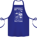 My Fish Will Come Funny Fishing Fisherman Cotton Apron 100% Organic Royal Blue