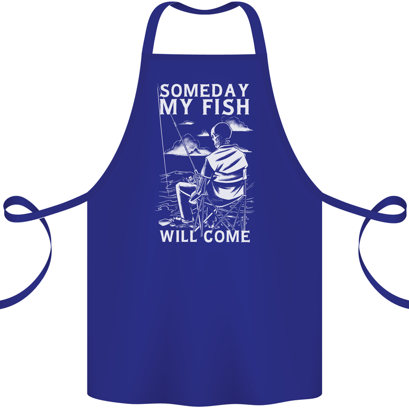 My Fish Will Come Funny Fishing Fisherman Cotton Apron 100% Organic Royal Blue