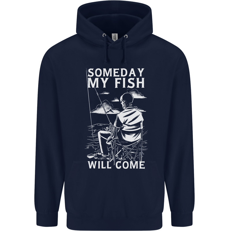 My Fish Will Come Funny Fishing Fisherman Mens 80% Cotton Hoodie Navy Blue