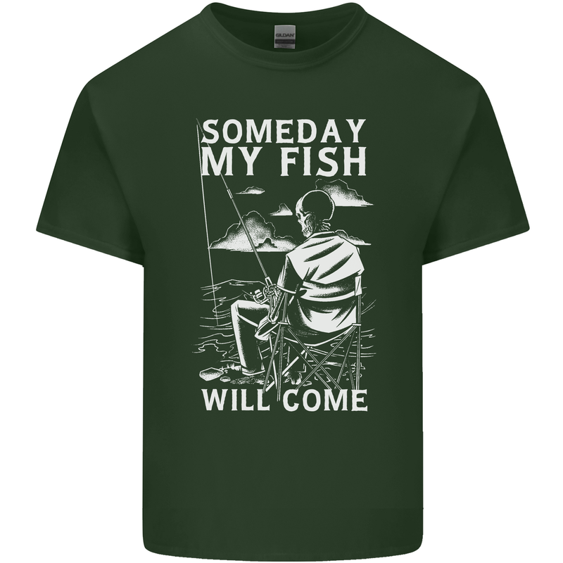 My Fish Will Come Funny Fishing Fisherman Mens Cotton T-Shirt Tee Top Forest Green