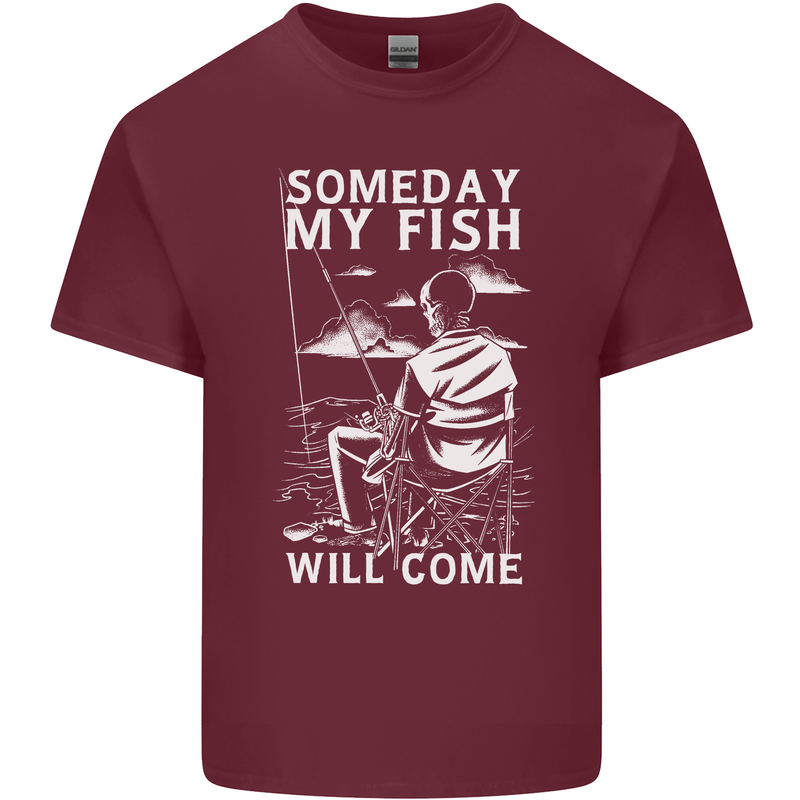 My Fish Will Come Funny Fishing Fisherman Mens Cotton T-Shirt Tee Top Maroon