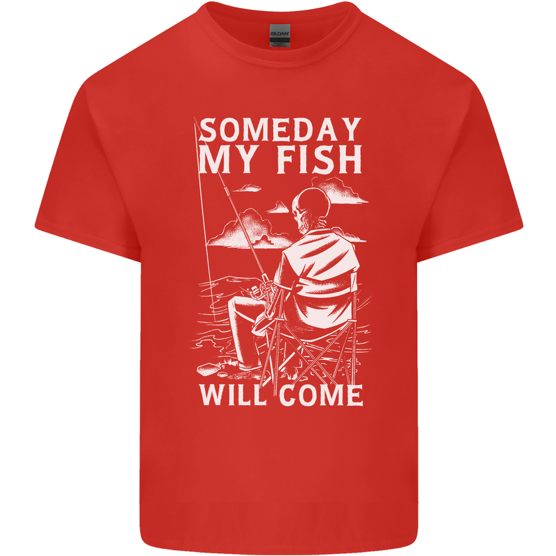 My Fish Will Come Funny Fishing Fisherman Mens Cotton T-Shirt Tee Top Red