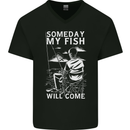 My Fish Will Come Funny Fishing Fisherman Mens V-Neck Cotton T-Shirt Black