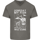 My Fish Will Come Funny Fishing Fisherman Mens V-Neck Cotton T-Shirt Charcoal