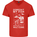 My Fish Will Come Funny Fishing Fisherman Mens V-Neck Cotton T-Shirt Red