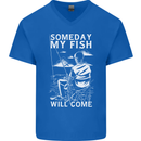 My Fish Will Come Funny Fishing Fisherman Mens V-Neck Cotton T-Shirt Royal Blue
