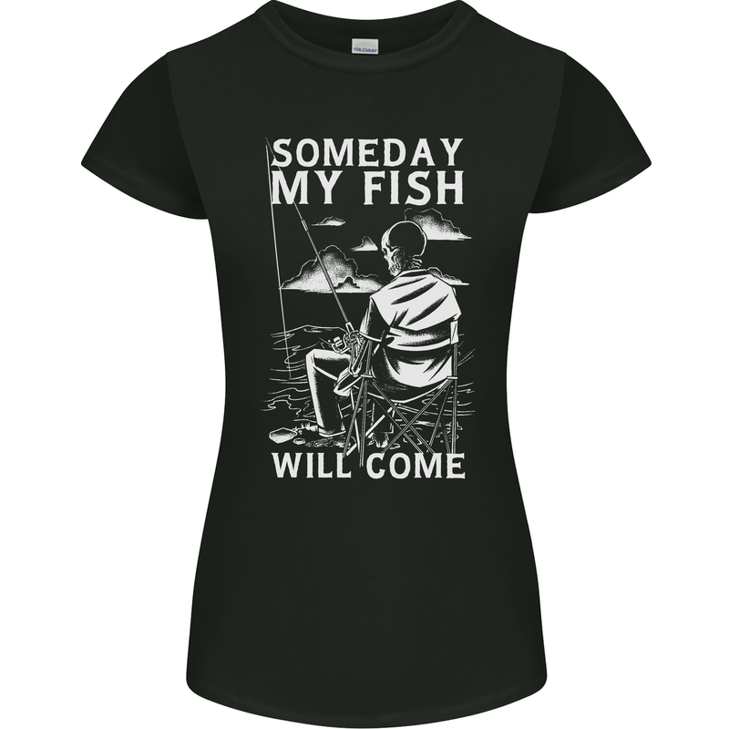 My Fish Will Come Funny Fishing Fisherman Womens Petite Cut T-Shirt Black