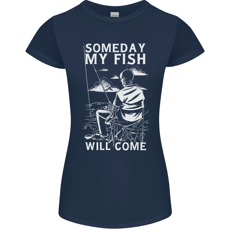 My Fish Will Come Funny Fishing Fisherman Womens Petite Cut T-Shirt Navy Blue