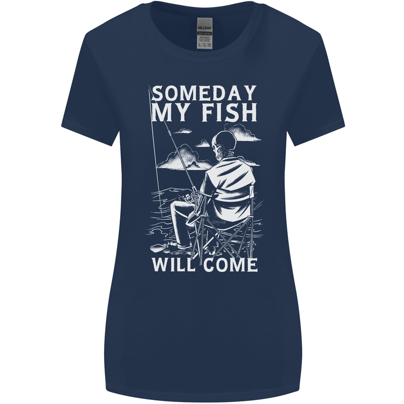 My Fish Will Come Funny Fishing Fisherman Womens Wider Cut T-Shirt Navy Blue