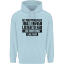 My Girlfriend Says I Never Funny Slogan Childrens Kids Hoodie Light Blue
