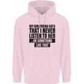 My Girlfriend Says I Never Funny Slogan Childrens Kids Hoodie Light Pink