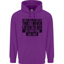 My Girlfriend Says I Never Funny Slogan Childrens Kids Hoodie Purple