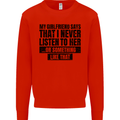 My Girlfriend Says I Never Funny Slogan Kids Sweatshirt Jumper Bright Red