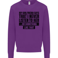 My Girlfriend Says I Never Funny Slogan Kids Sweatshirt Jumper Purple