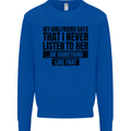 My Girlfriend Says I Never Funny Slogan Kids Sweatshirt Jumper Royal Blue