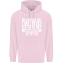 My Girlfriend Says I Never Listen Funny Childrens Kids Hoodie Light Pink
